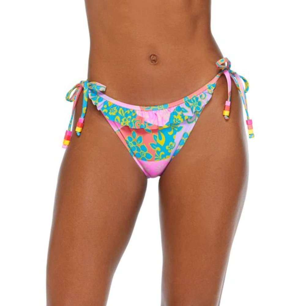 No Boundaries Juniors Patchwork Daisy Side Tie Swim Bottoms